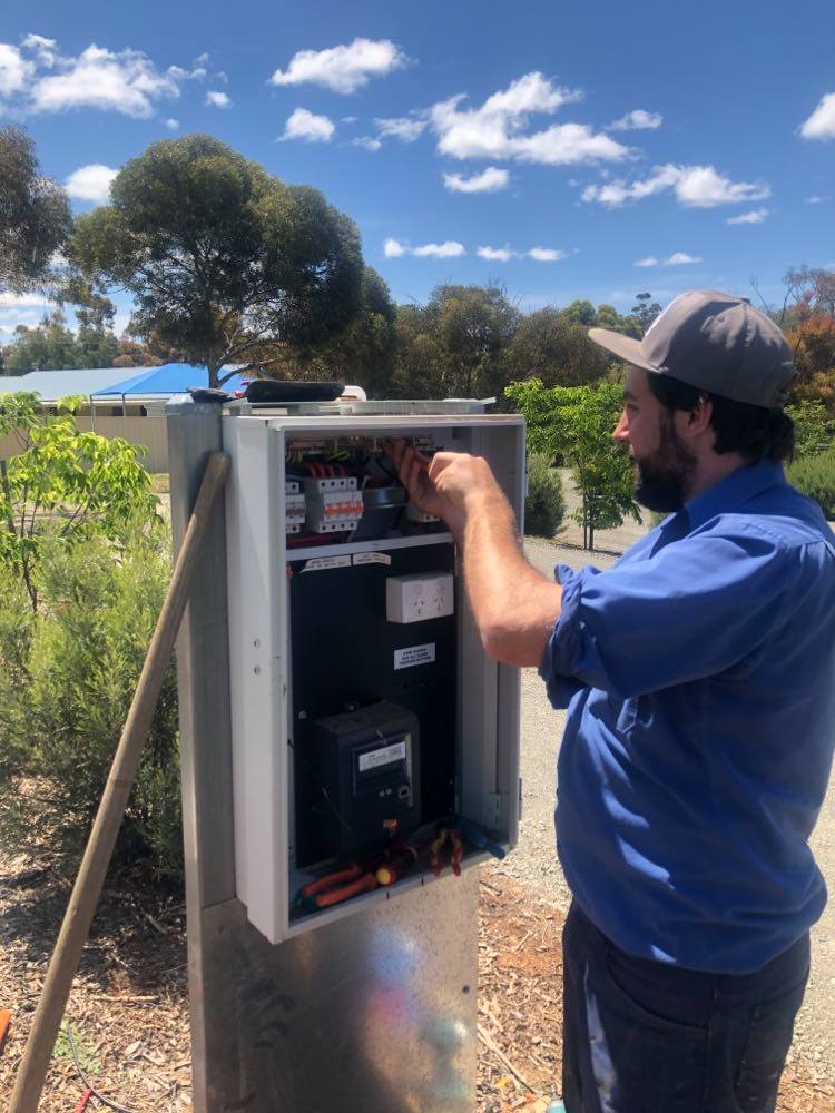 4 Extra Powered Sites - Jarred Schutz installing electrical at the Eudunda Caravan Park