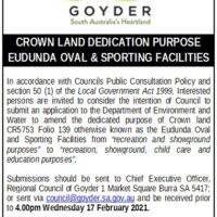 Crown Land Dedication Purpose – Eudunda Oval & Sporting Facilities – RCOG