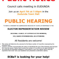 Important Community Meeting -Wed 7th April to Discuss Elector Representation Review.