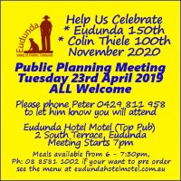 Public Planning Meeting 23rd April 2019 for Eudunda 150th Plans