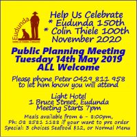 Public Planning Meeting 14th May 2019 for Eudunda 150th Plans