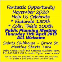 Public Planning Meeting to Celebrate Eudunda 150th in Nov 2020