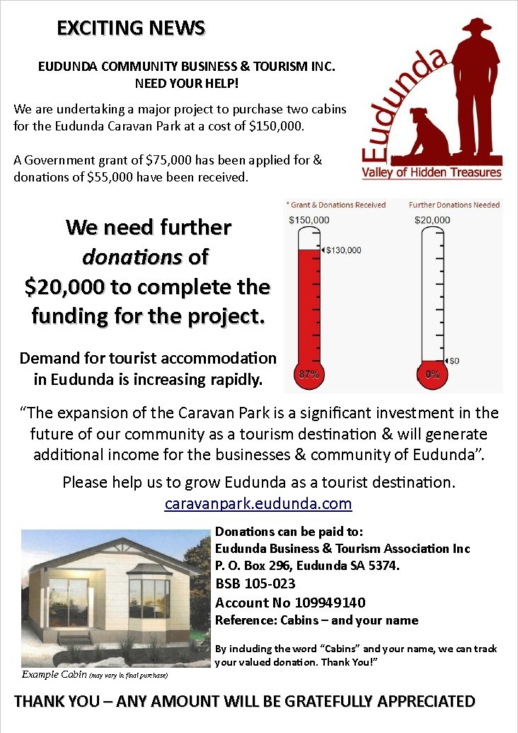 Eudunda Caravan Park - Cabins Appeal - Donation Request Flyer