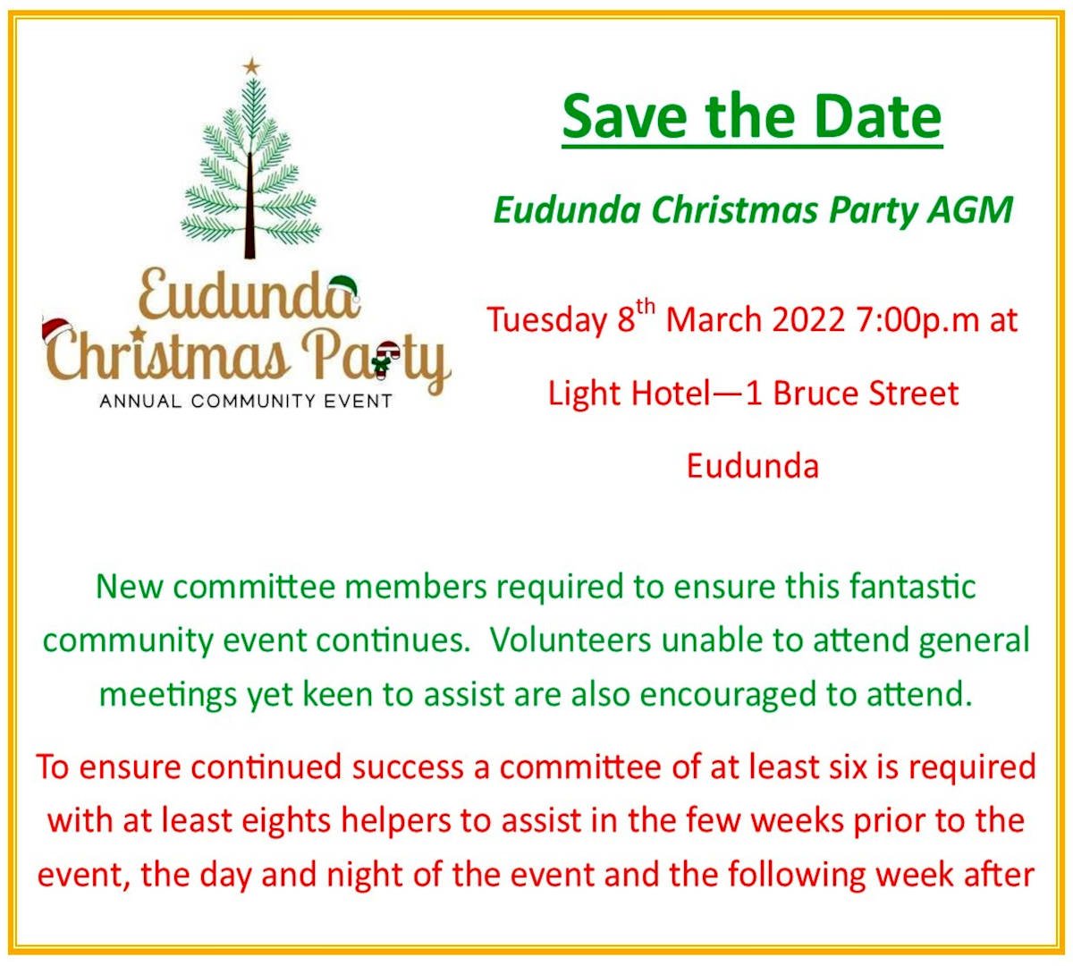 Eudunda Christmas Party AGM notice 8th Mar 2022