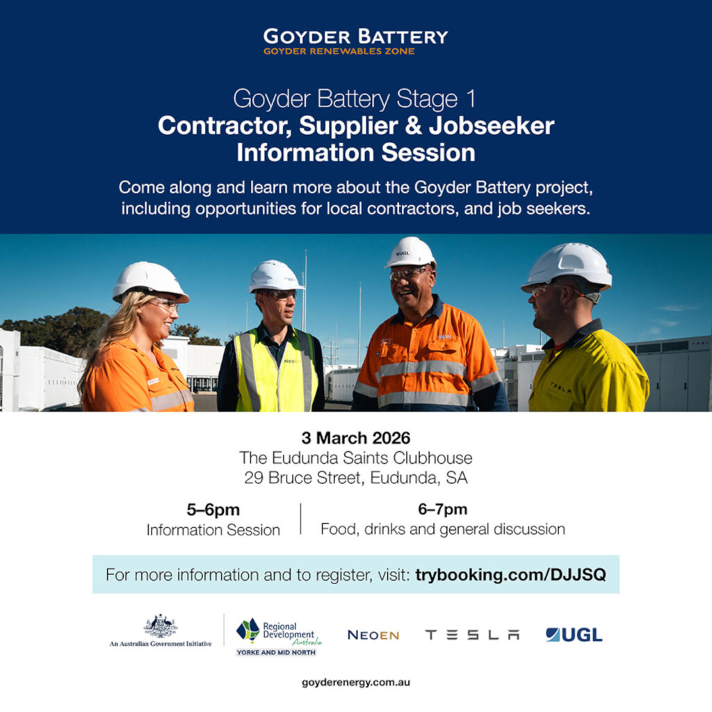 Goyder Battery - Contractor, Supplier & Jobseeker Info Session - 3rd March 2026