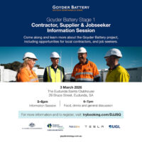 Goyder Battery Stage 1 – Contractor, Supplier & Jobseeker Info Session – 3rd March 2026