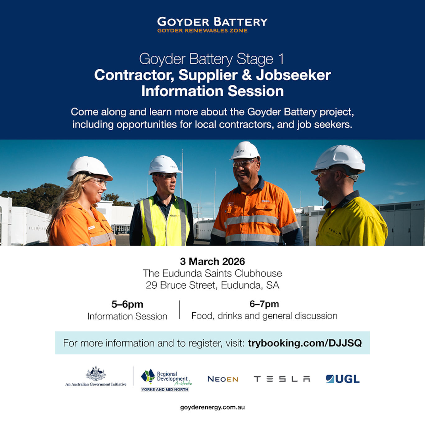 Goyder Battery - Contractor, Supplier & Jobseeker Info Session - 3rd March 2026