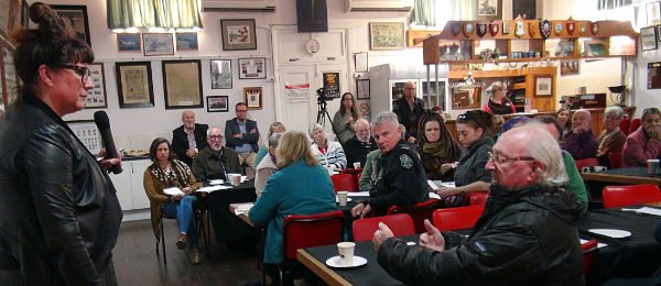 Goyder Business Breakfast - Peter Horne - Eudunda Family Heritage Gallery explains a point to Ali