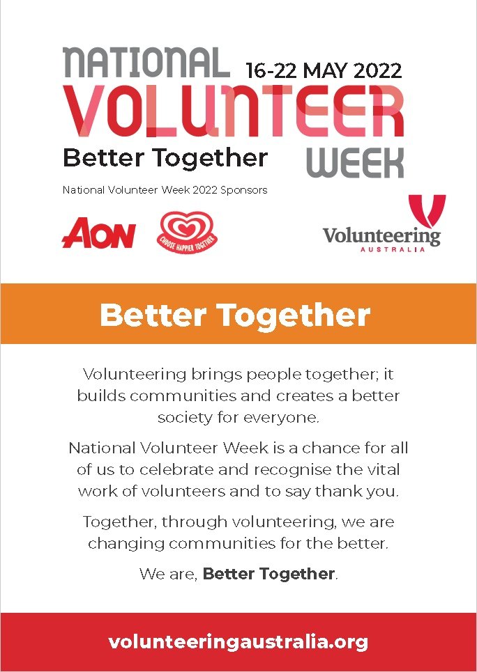 National Volunteer Week 2022 - 16th to 22nd May - Better Together - Poster