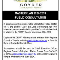 Public Consultation ‘Goyder Master Plan 2024 to 2039’  Closing Wed 19th June 2024