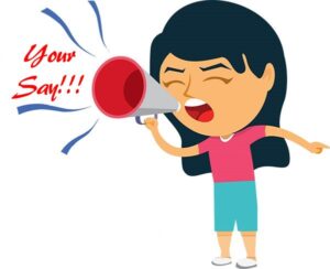 YOUR SAY - lady shouting in megaphone to vote - classroomclipart.com